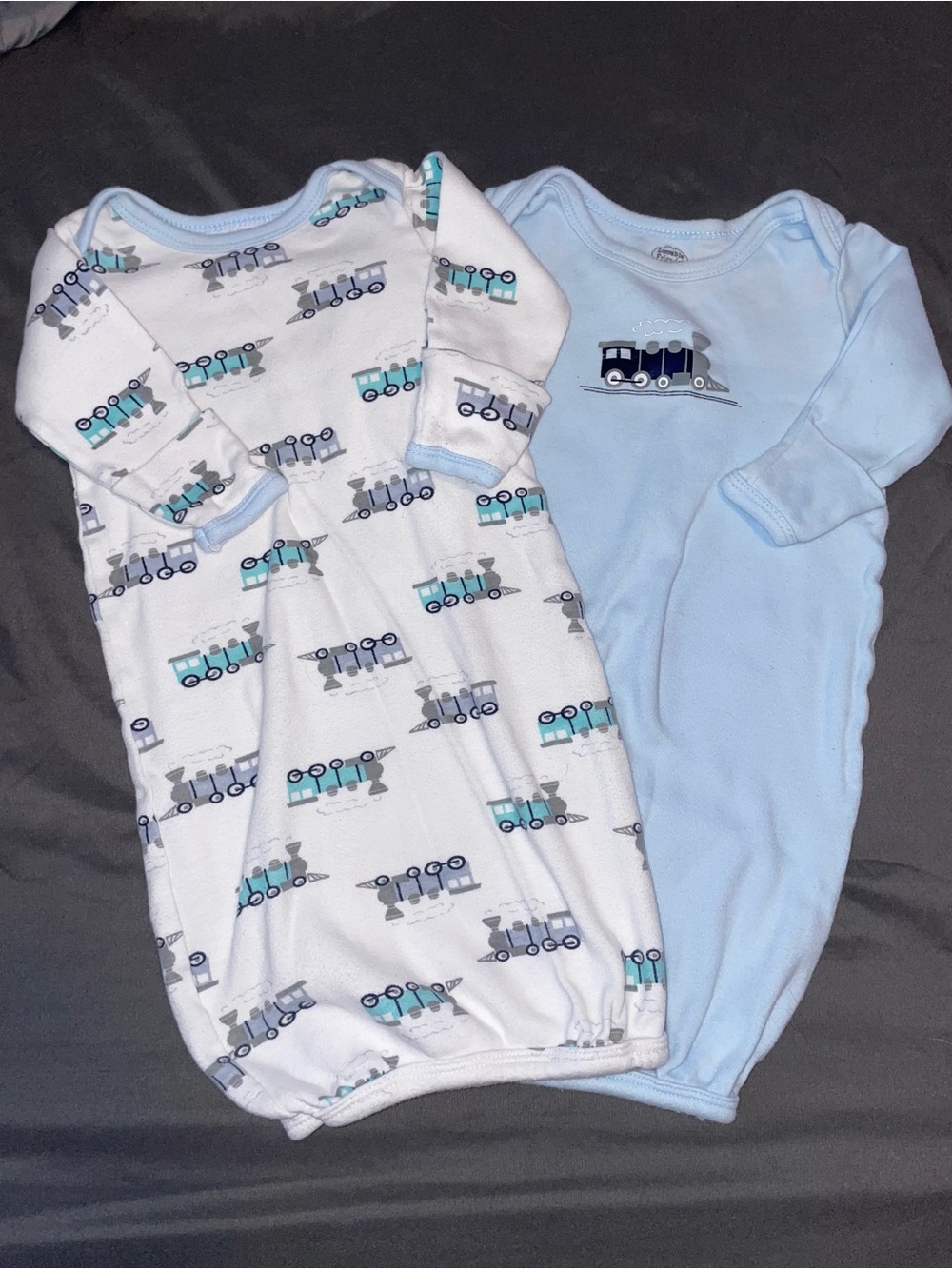 Baby Blue Train-Print 0-6 months Sleep Gowns - 2-Pack